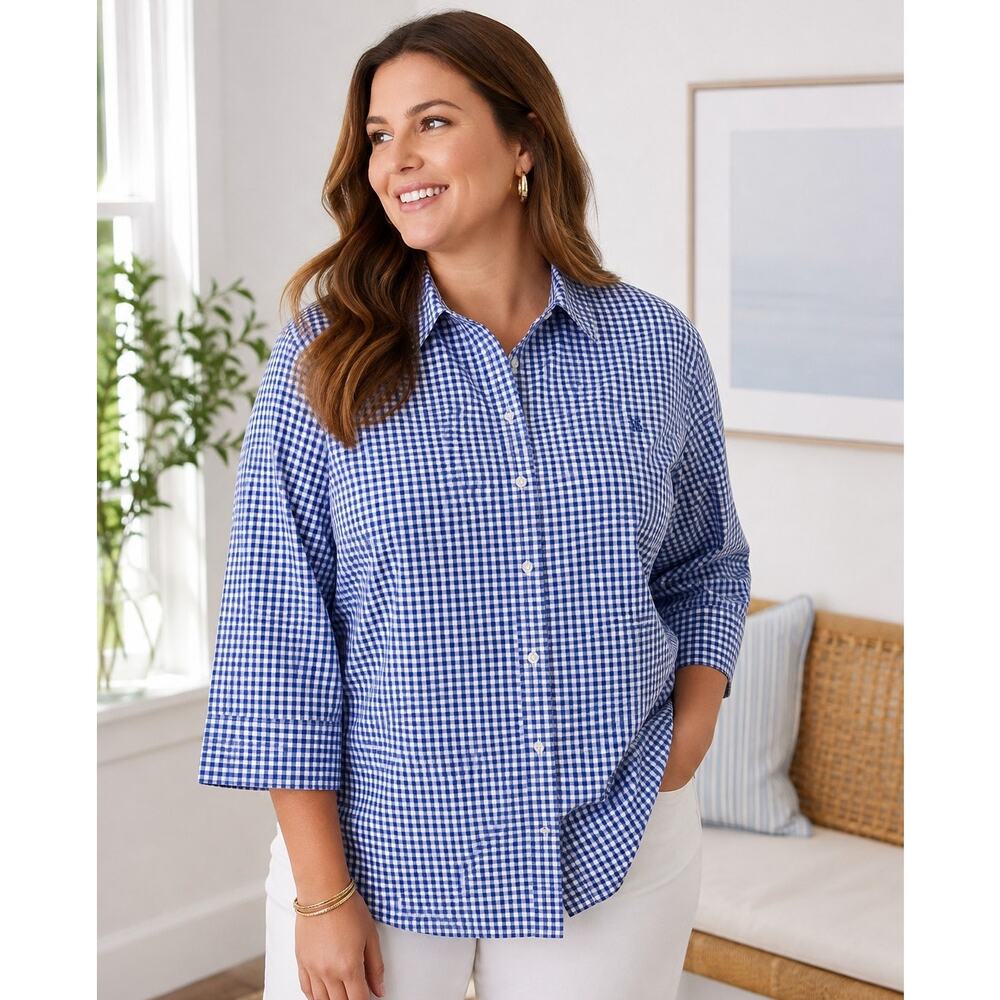 Lauren Ralph Lauren 3X Blue White Gingham Cotton Button Down Shirt